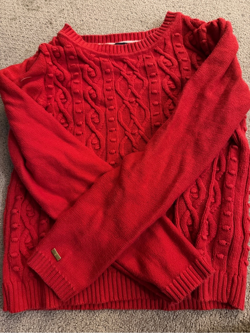 Tommy Hilfiger Red Cable-Knit Scoop Neck Sweater - Picture 1 of 3